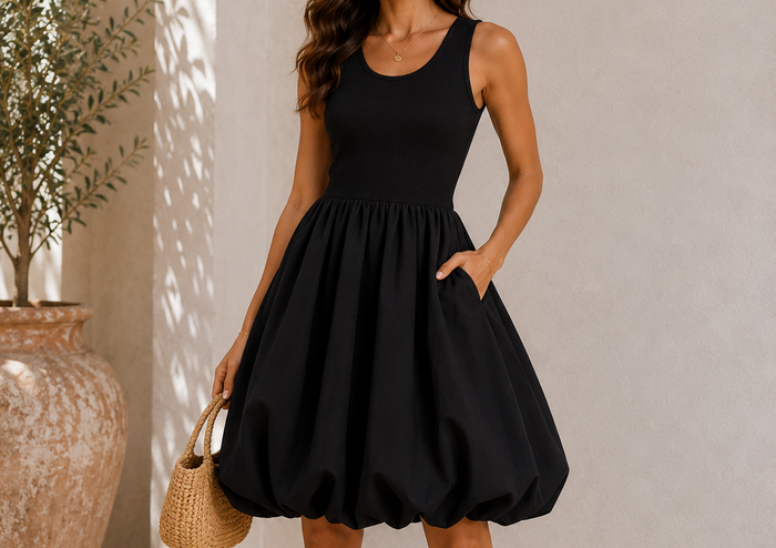 Girls Sleeveless Ribbed Bubble Dress