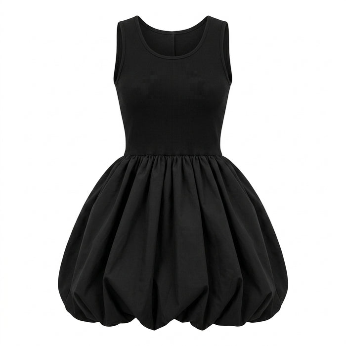Girls Sleeveless Ribbed Bubble Dress