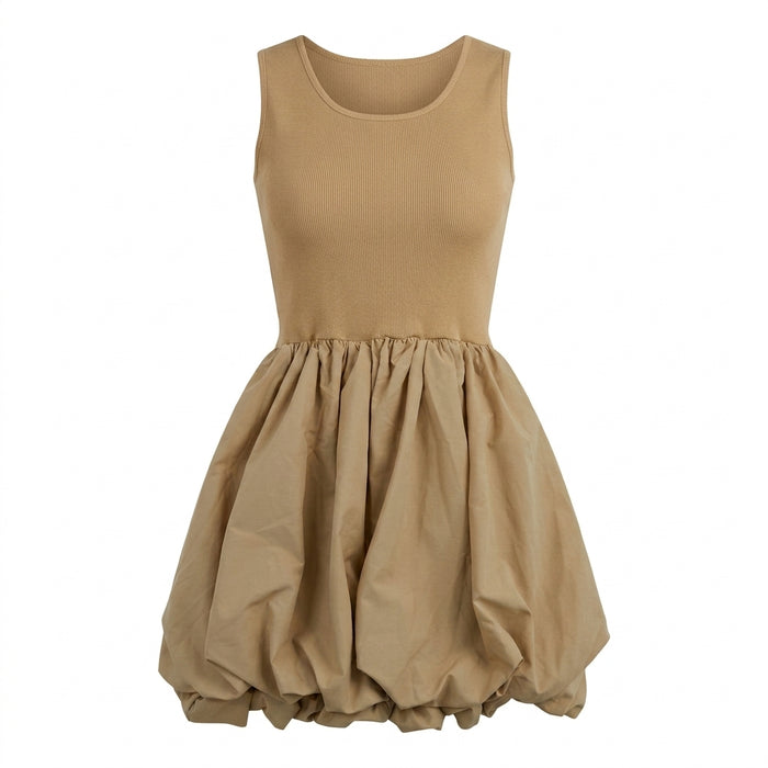 Girls Sleeveless Ribbed Bubble Dress