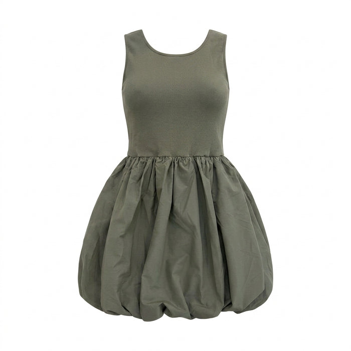 Girls Sleeveless Ribbed Bubble Dress