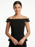 Woman Smocked Sleeveless Ruffle Top
