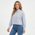Girls Striped Floral Lace Cropped Shirt