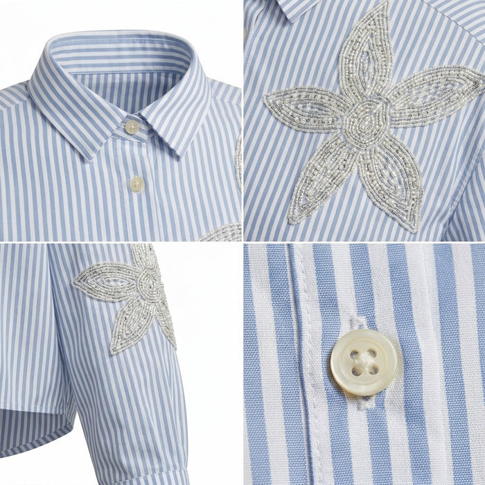Girls Striped Floral Lace Cropped Shirt