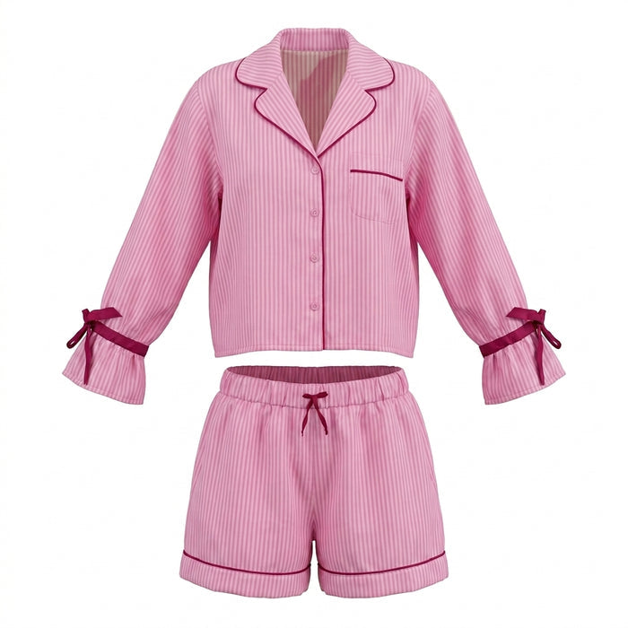 Girls Striped Long Sleeve Shirt And Shorts Set