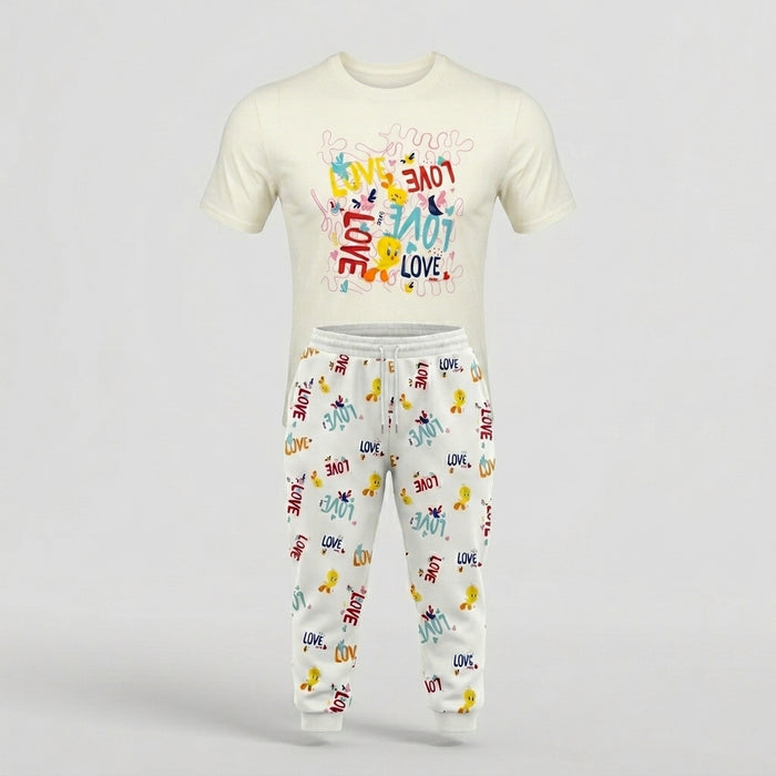Girls Tweety Love Print T Shirt And Jogger Set