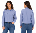 Woman Waffle Knit Long Sleeve Shirt With Chest Pocket