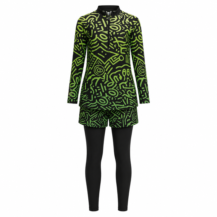 Women 3 Piece Abstract Print Modest Swimwear Set