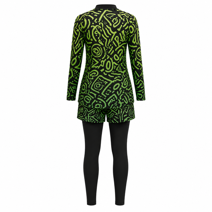 Women 3 Piece Abstract Print Modest Swimwear Set
