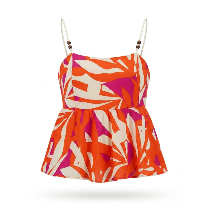Women Abstract Print Braided Strap Peplum Top