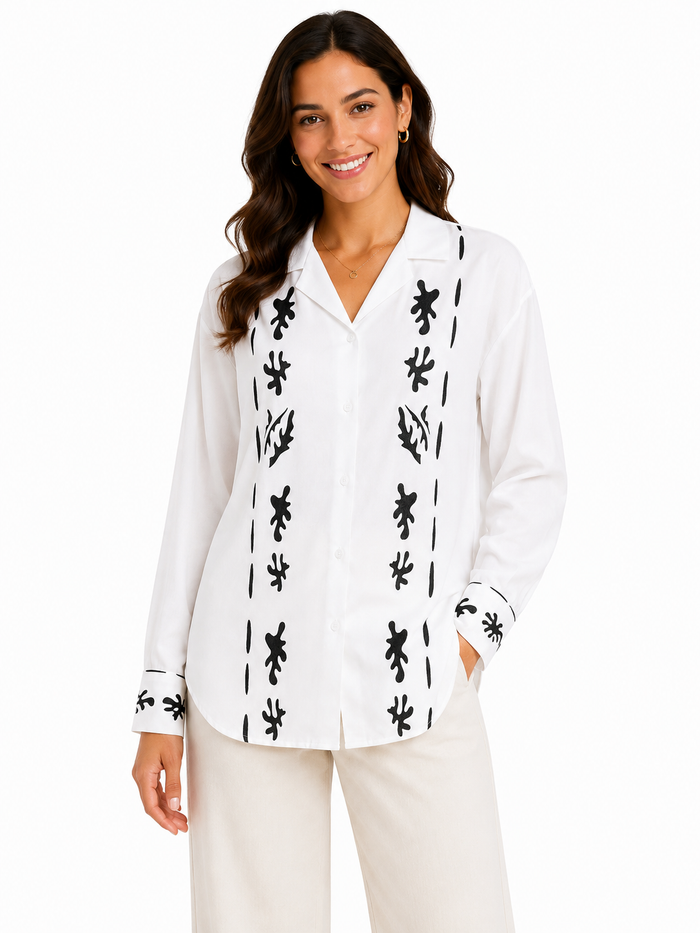 Women Abstract Print Button Front Blouse