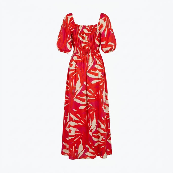 Women Abstract Print Smocked Midi Dress