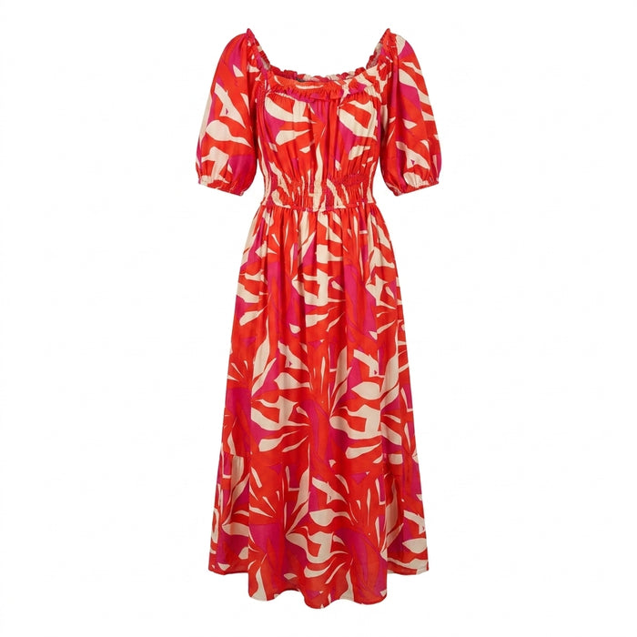 Women Abstract Print Smocked Midi Dress