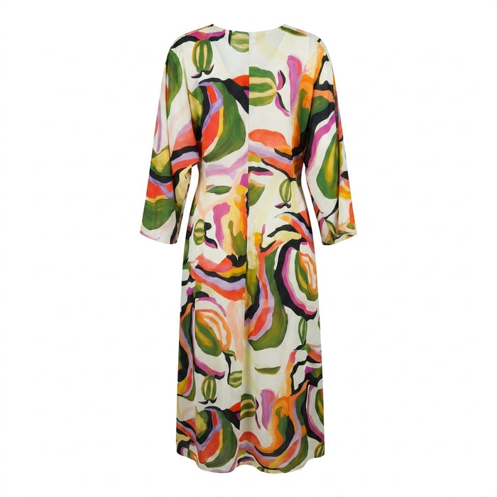 Women Abstract Print Tassel Tie Maxi Dress
