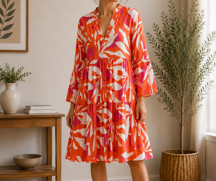 Women Abstract Print Tiered Mini Dress