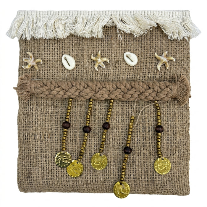 Women Boho Fringe Clutch Bag With Shell And Coin Charms Natural