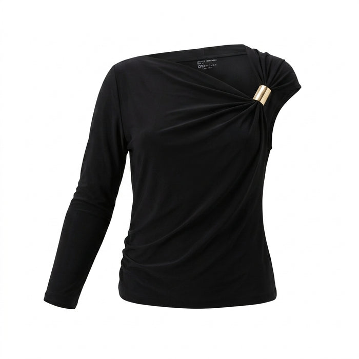 Women Casual One Shoulder Ruched Top With Metallic