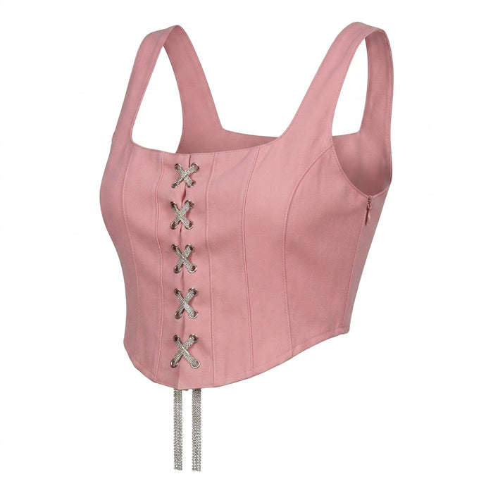 Women Corset Style Crop Top With Lace Up