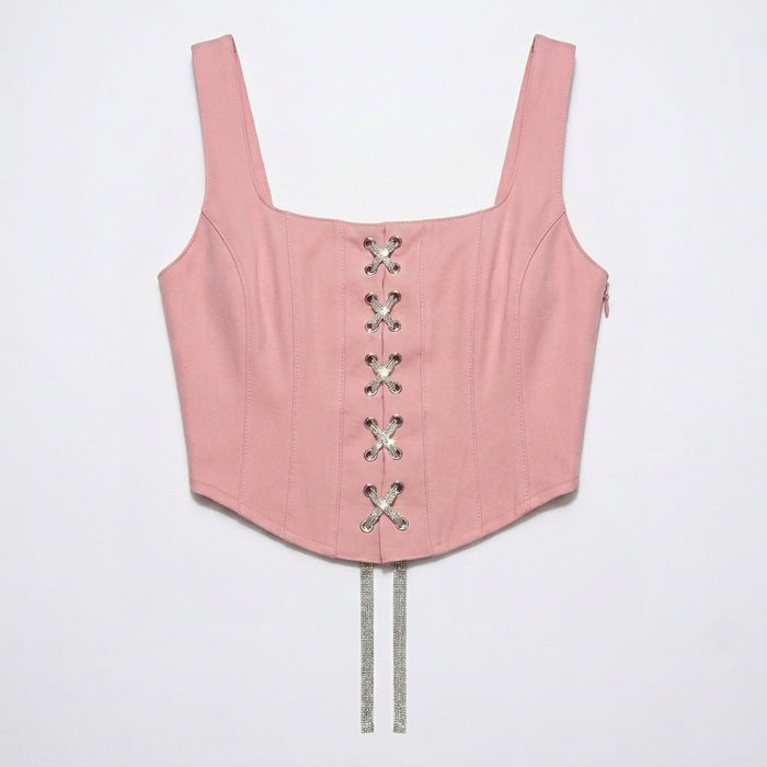 Women Corset Style Crop Top With Lace Up