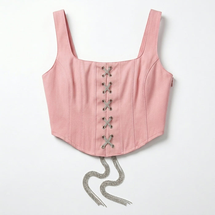 Women Corset Style Crop Top With Lace Up