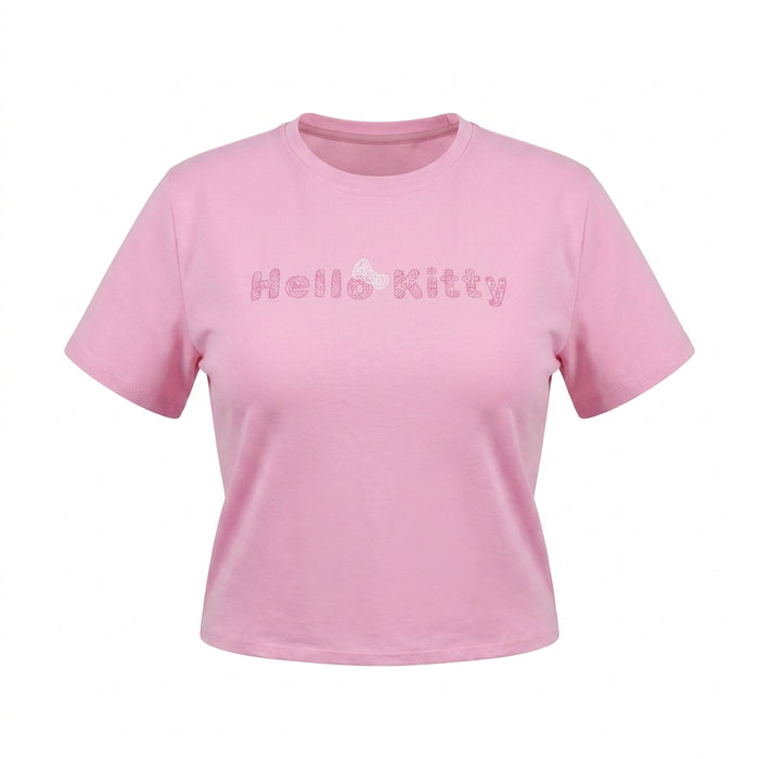 Women Crew Neck Graphic T Shirt Hello Kitty