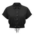 Women Cropped Drawstring Short Sleeve Shirt