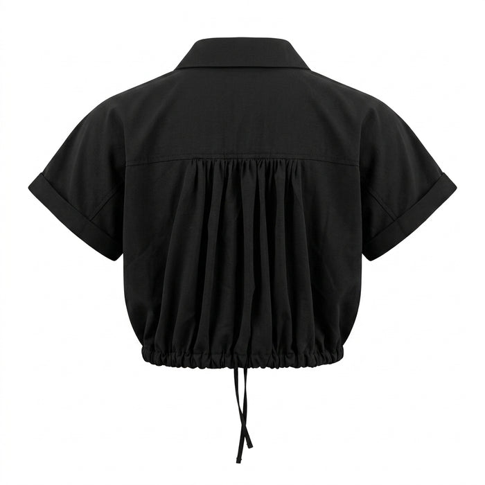 Women Cropped Drawstring Short Sleeve Shirt