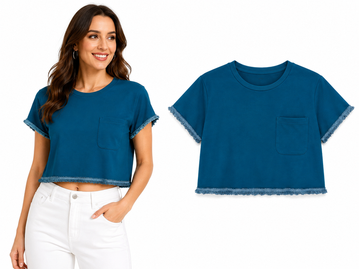 Women Cropped Pocket T Shirt