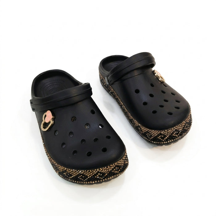 Women Decorative Clogs With Rhinestone Trim