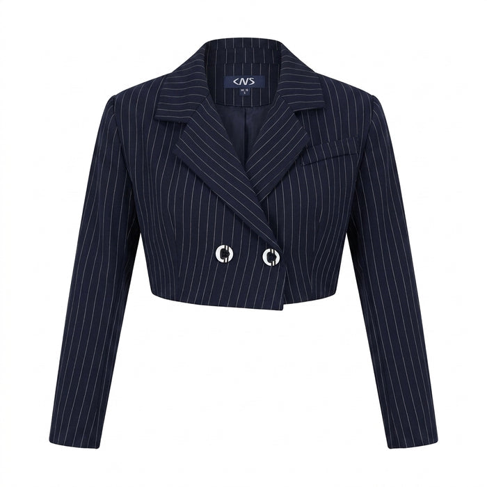 Women Double Breasted Cropped Pinstripe Blazer