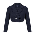 Women Double Breasted Cropped Pinstripe Blazer