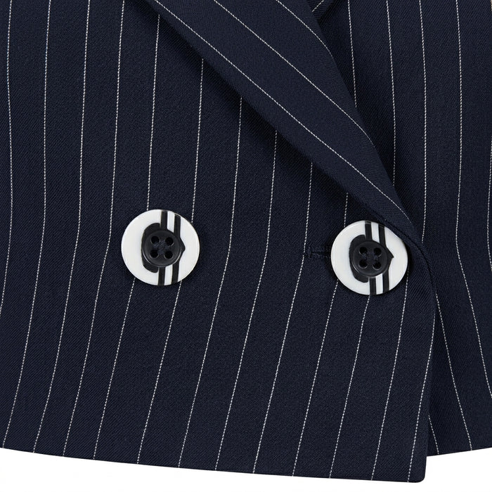Women Double Breasted Cropped Pinstripe Blazer