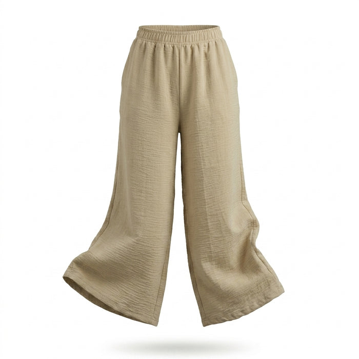 Women Elastic Waist Wide Leg Pants
