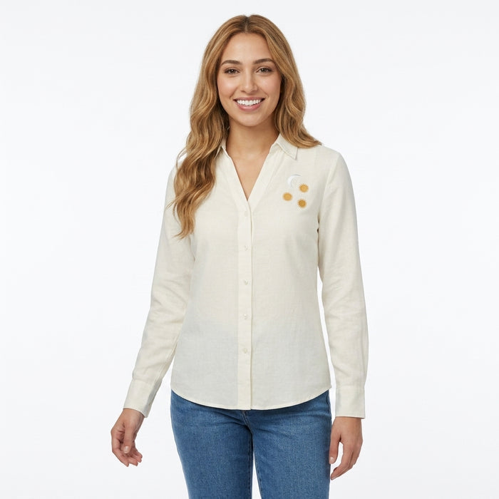Women Embroidered Button Front Blouse
