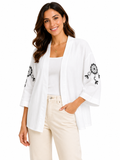 Women Embroidered Open Front Cover Up Blouse