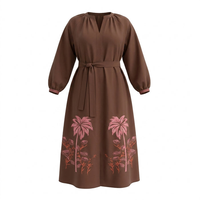 Women Embroidered Palm Tree Maxi Dress