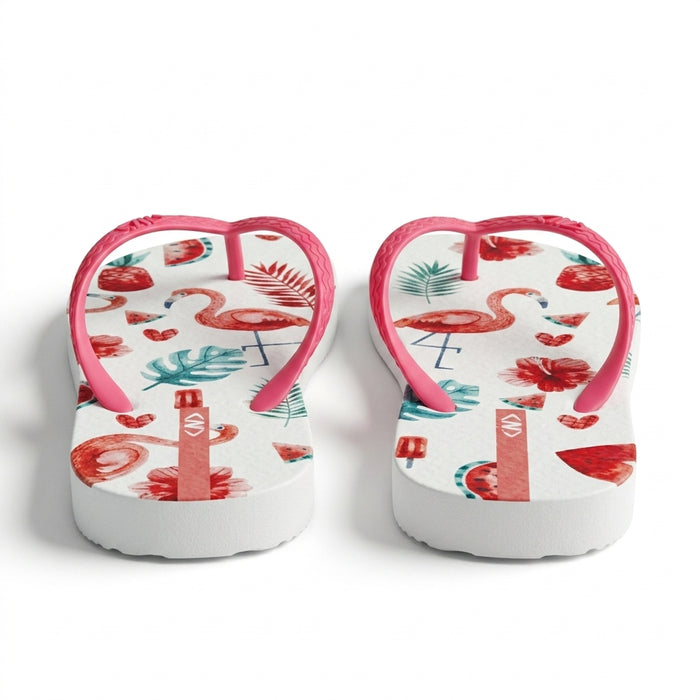 Women Flamingo Print Flip Flop Sandals With Straps