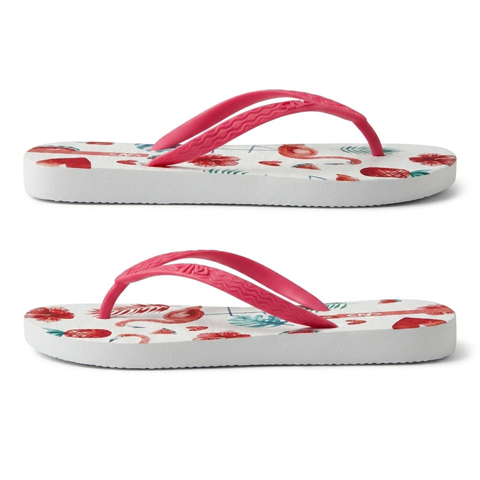 Women Flamingo Print Flip Flop Sandals With Straps