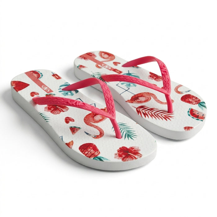 Women Flamingo Print Flip Flop Sandals With Straps