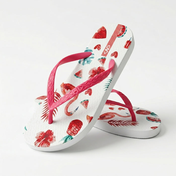 Women Flamingo Print Flip Flop Sandals With Straps