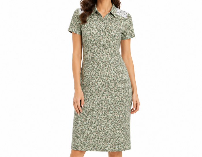 Women Floral Lace Shoulder Short Sleeve Nightdress