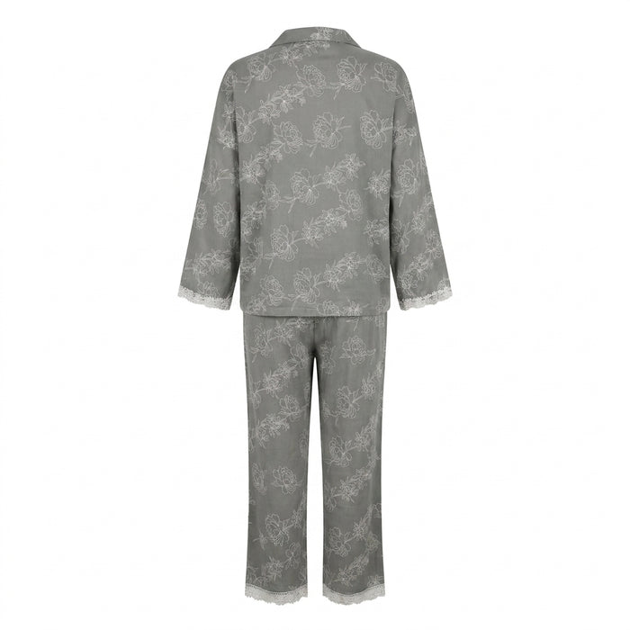 Women Floral Print Lace Trim Pajama Set