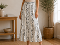 Women Floral Stripe Button Front Midi Skirt