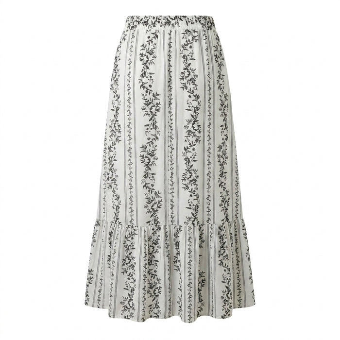 Women Floral Stripe Button Front Midi Skirt