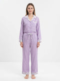 Women Floral Trim Long Sleeve Pajama Set