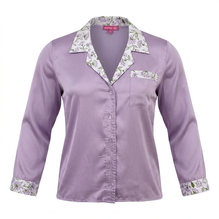 Women Floral Trim Long Sleeve Pajama Set