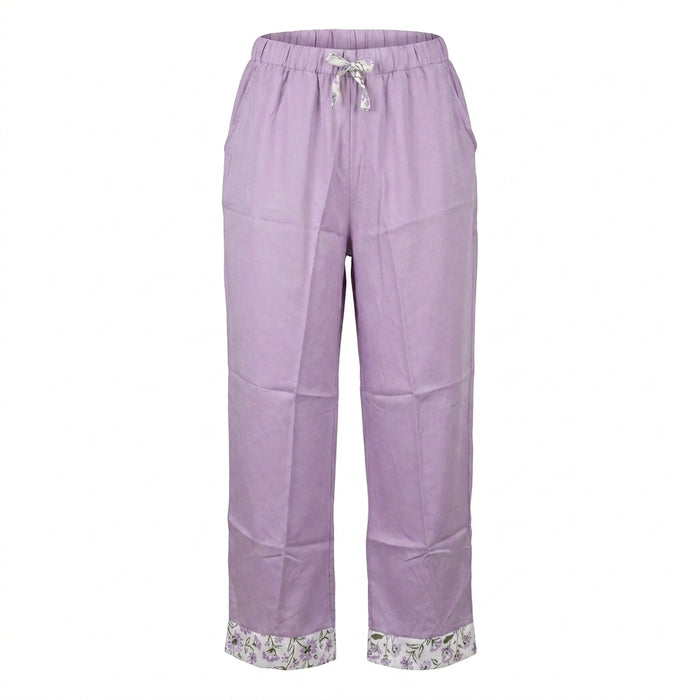 Women Floral Trim Long Sleeve Pajama Set
