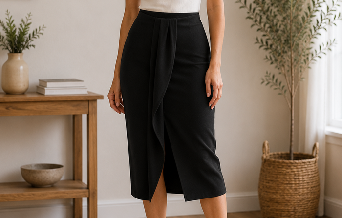 Women Front Drape Midi Skirt