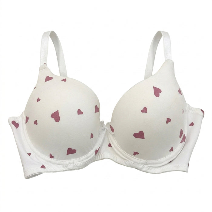 Women Heart Print Lightly Padded Bra And Brief Set