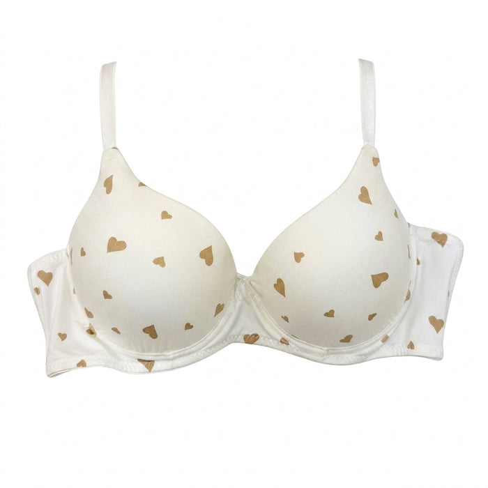 Women Heart Print Lightly Padded Bra And Brief Set