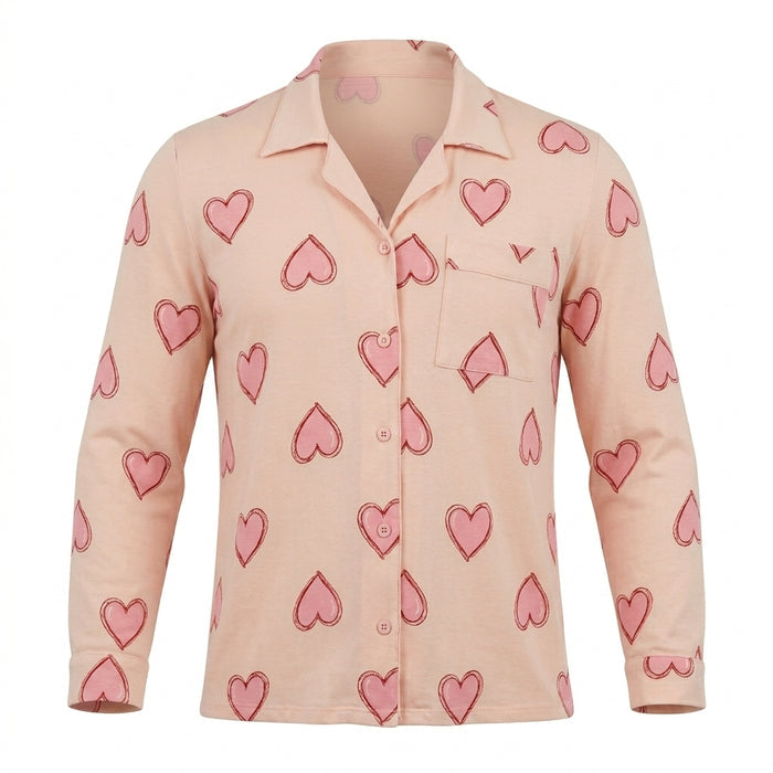 Women Heart Print Long Sleeve Pajama Set
